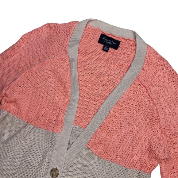 American Eagle Outfitters knit Cardigan S Button-Down Peach Beige Long Sleeve - Picture 5 of 6